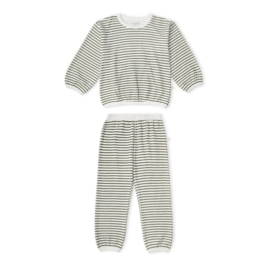 Organic Tee & Pant Slouch Set - Olive Stripes