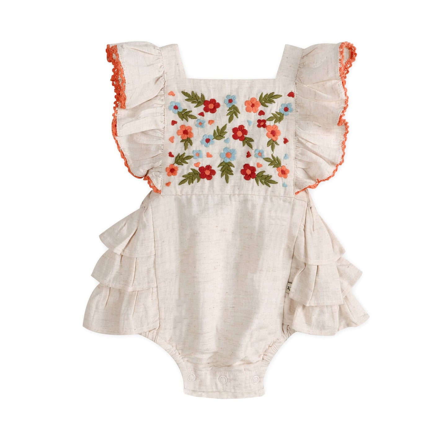 Anya Embroidered Baby Romper + Headband (Linen)