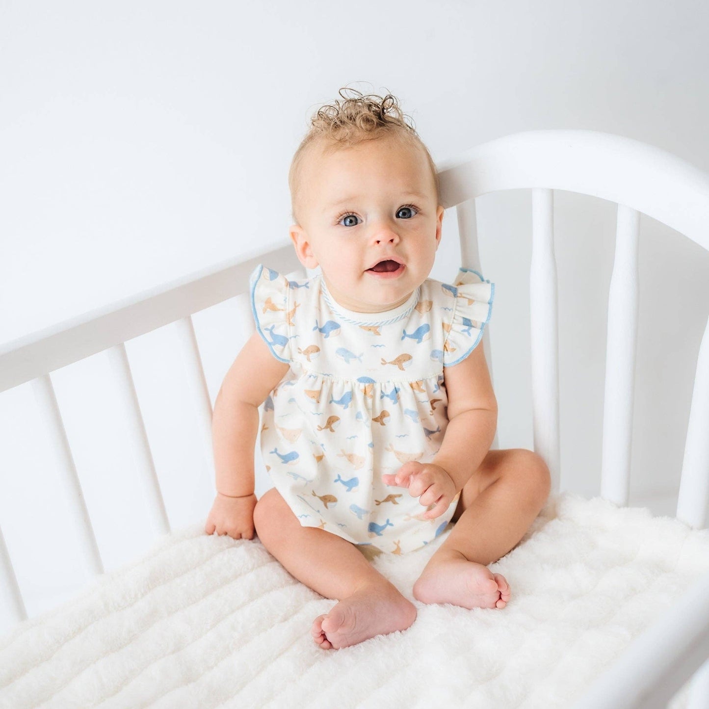 Whale Tales Ruffle Diaper Cover Set - Ivory