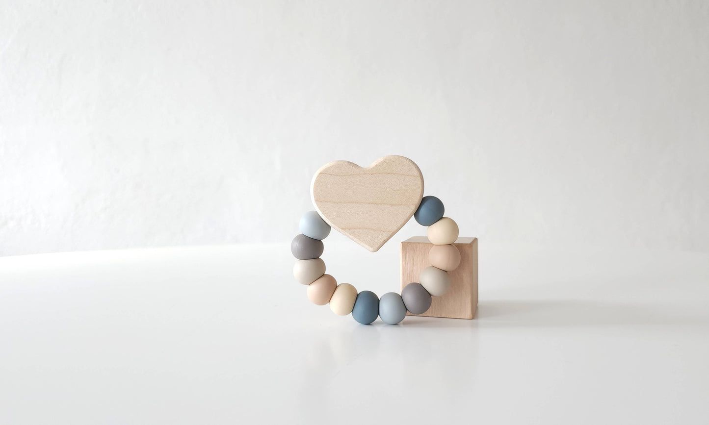 Heart Charm Wooden and Silicone Baby Teething Toy