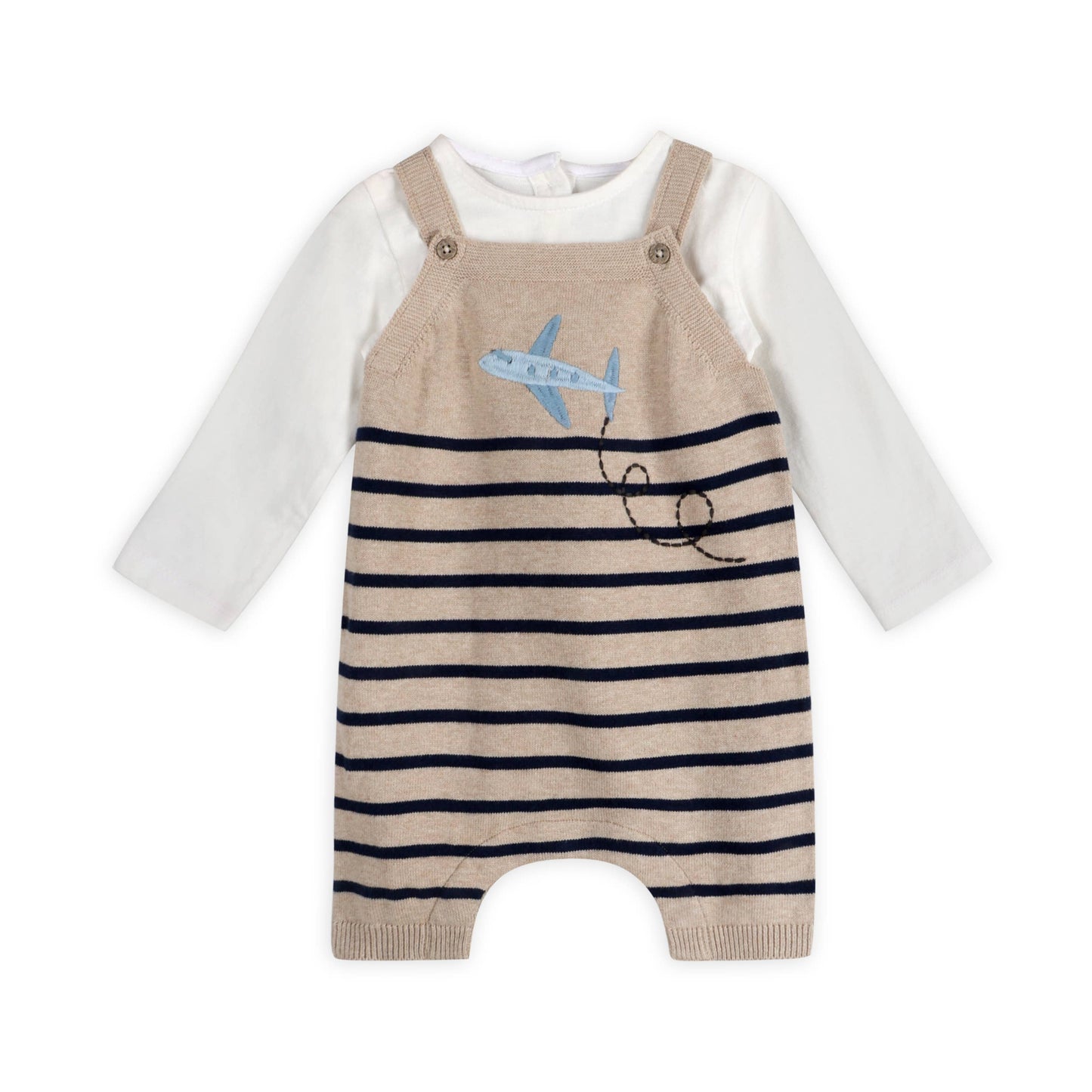 Airplane Stripe Embroidered Baby Knit Romper (Organic)