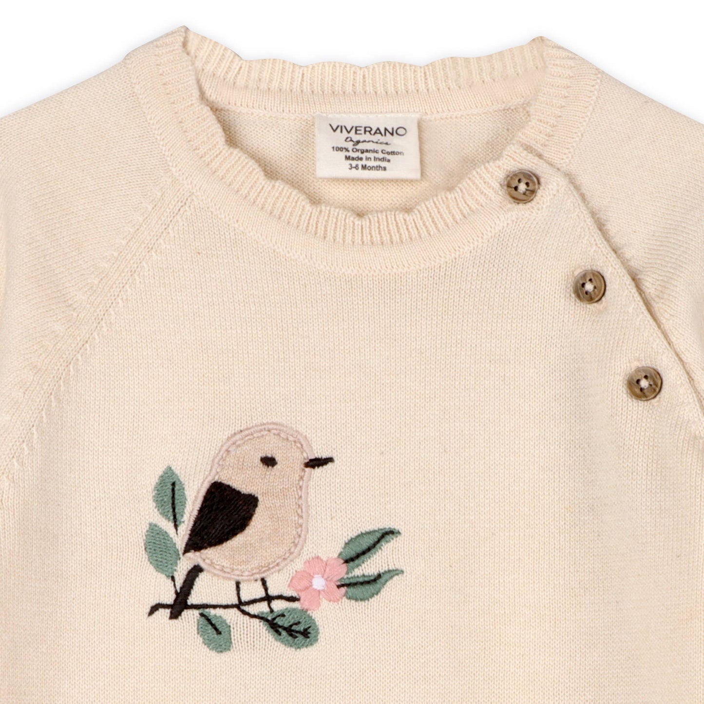 Bird & Floral Embroidered Baby Knit Jumpsuit (Organic)