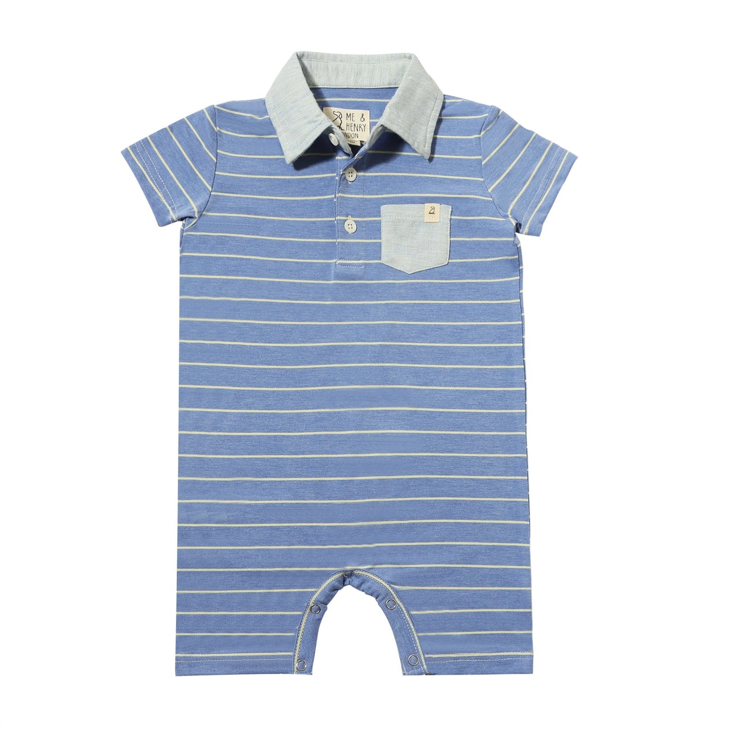 Saltash Polo Romper - Blue Stripe