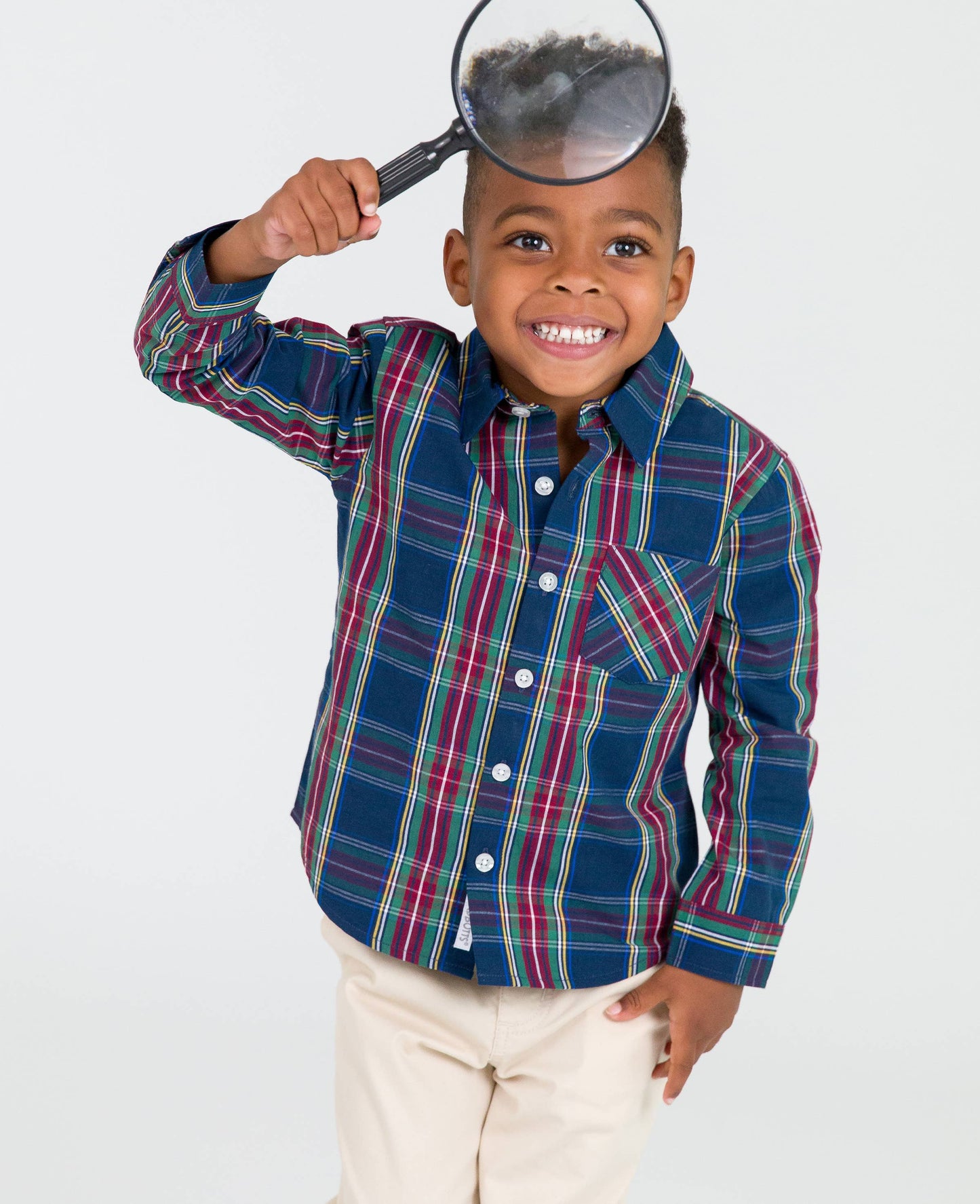Boys Winter Nights Plaid Long Sleeve Button Down Shirt