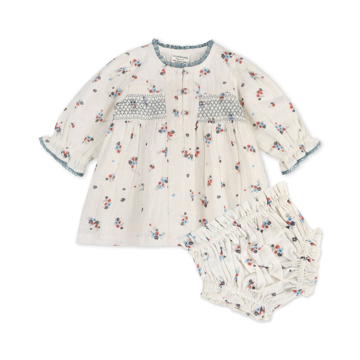 Juliet Smocked Floral Baby Dress & Bloomer Set (Organic)