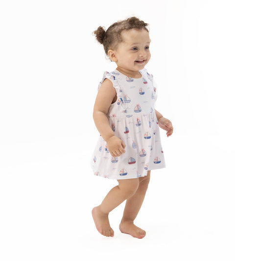 Bubbly Sailboats Pink - Ruffle Bodysuit Dress