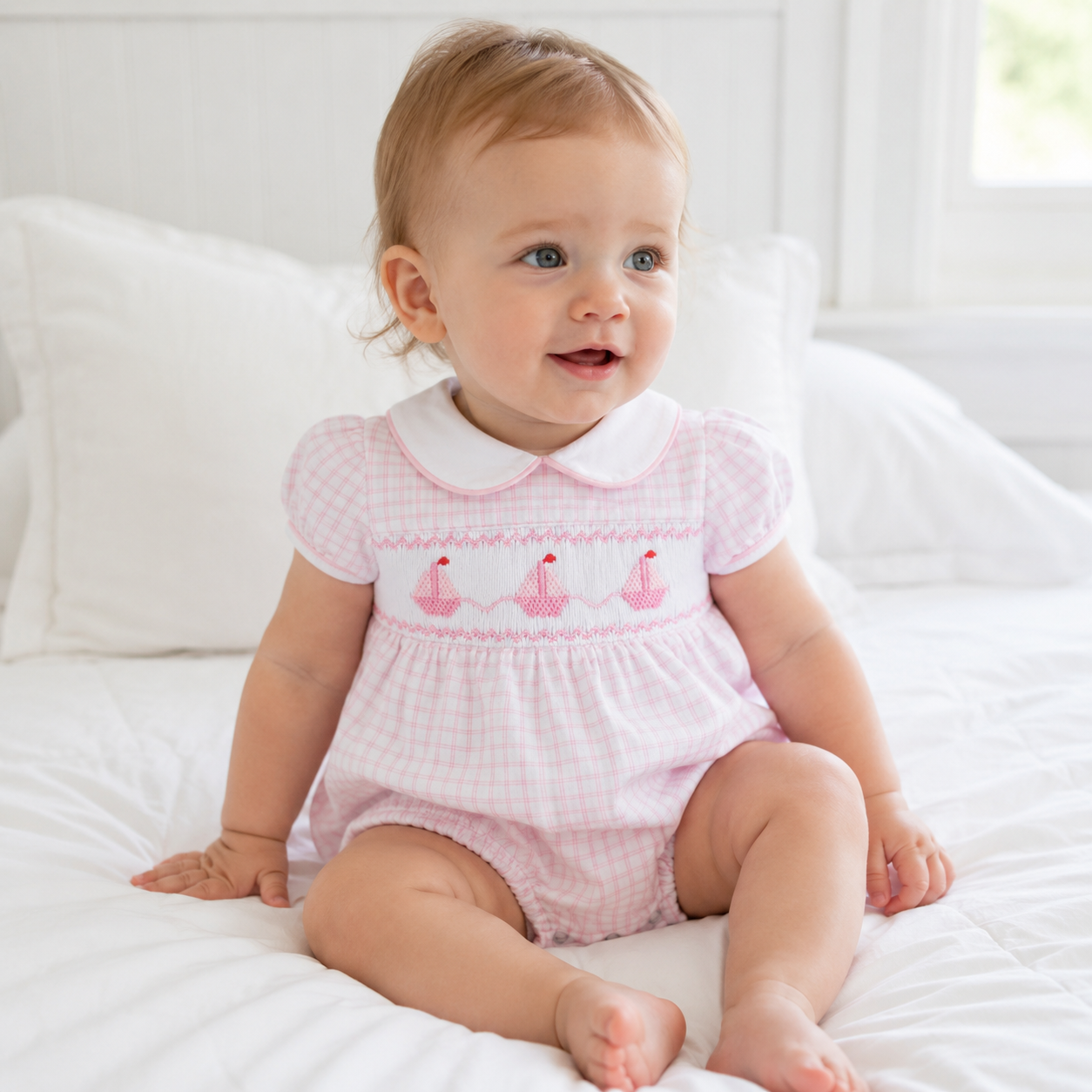 Ahoy Baby Classics Smocked Bubble - Pink