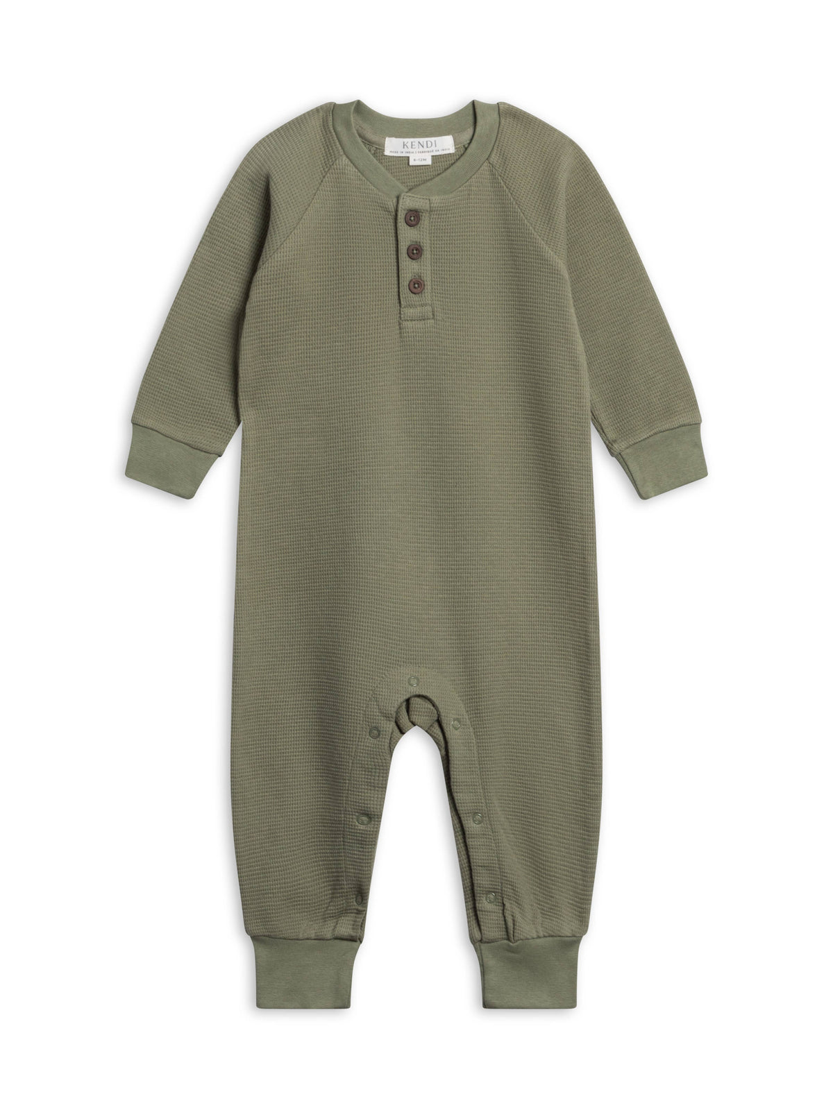 Crosby Waffle Knit Henley Romper - Fern