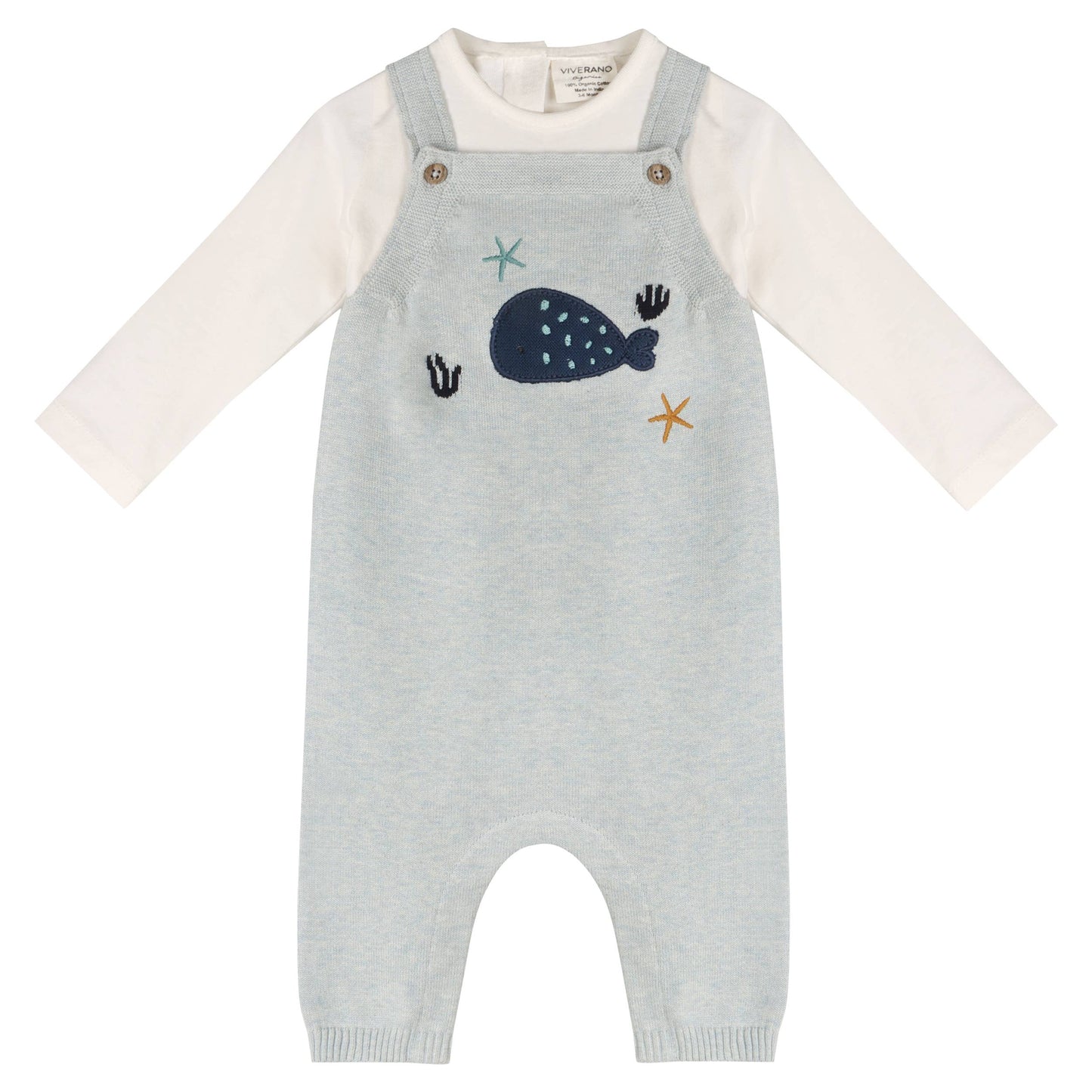 Whale Embroidered Knit Baby Overall Set (Organic Cotton)