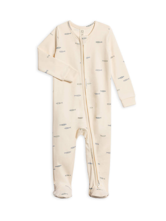 Organic Peyton Footed Sleeper - Fish / Marino + Rain