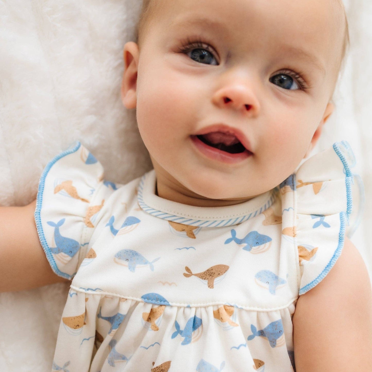 Whale Tales Ruffle Diaper Cover Set - Ivory