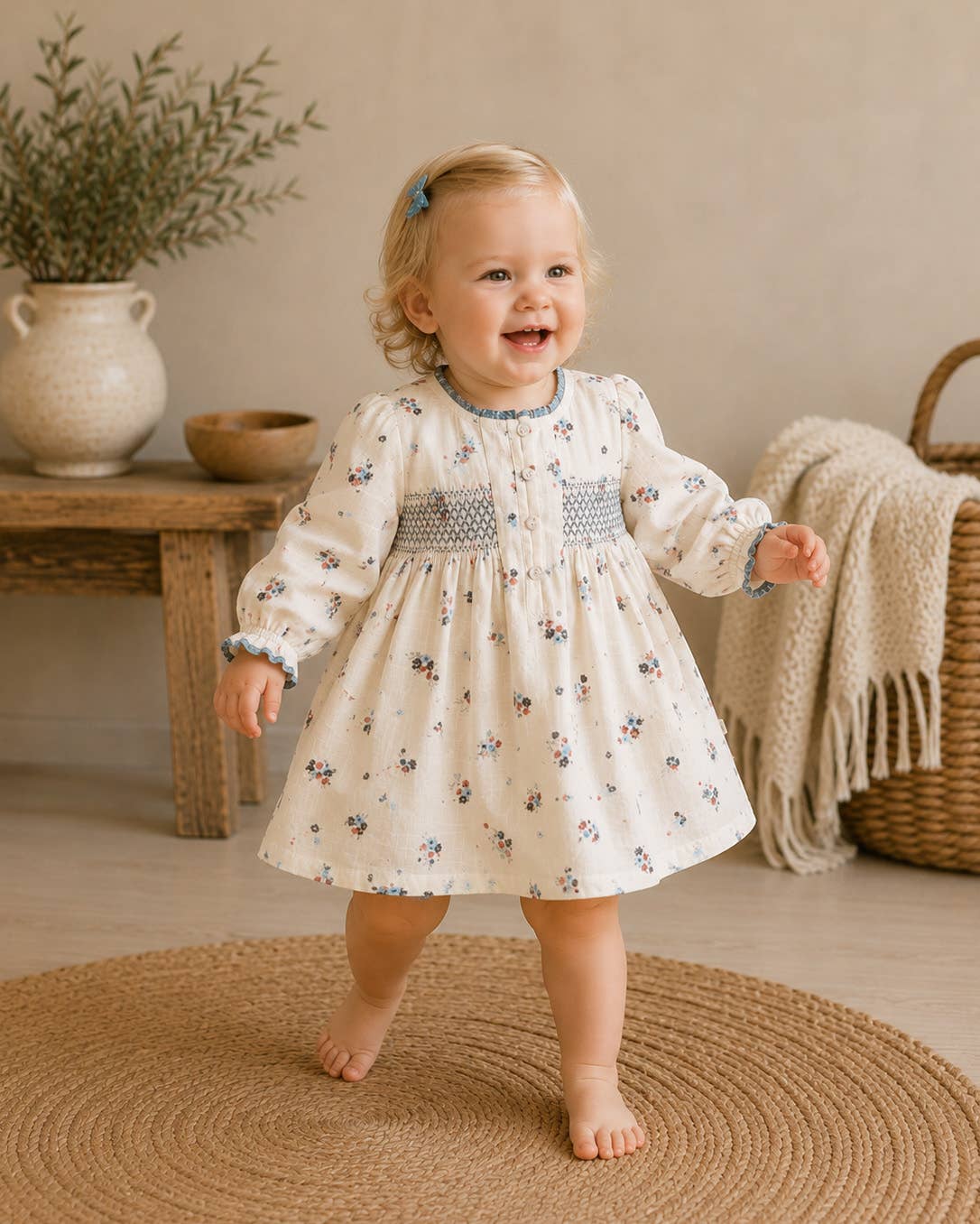 Juliet Smocked Floral Baby Dress & Bloomer Set (Organic)
