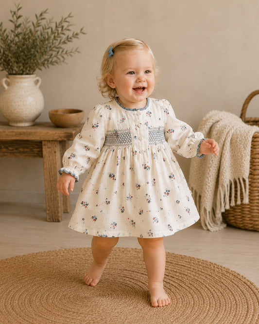 Juliet Smocked Floral Baby Dress & Bloomer Set (Organic)
