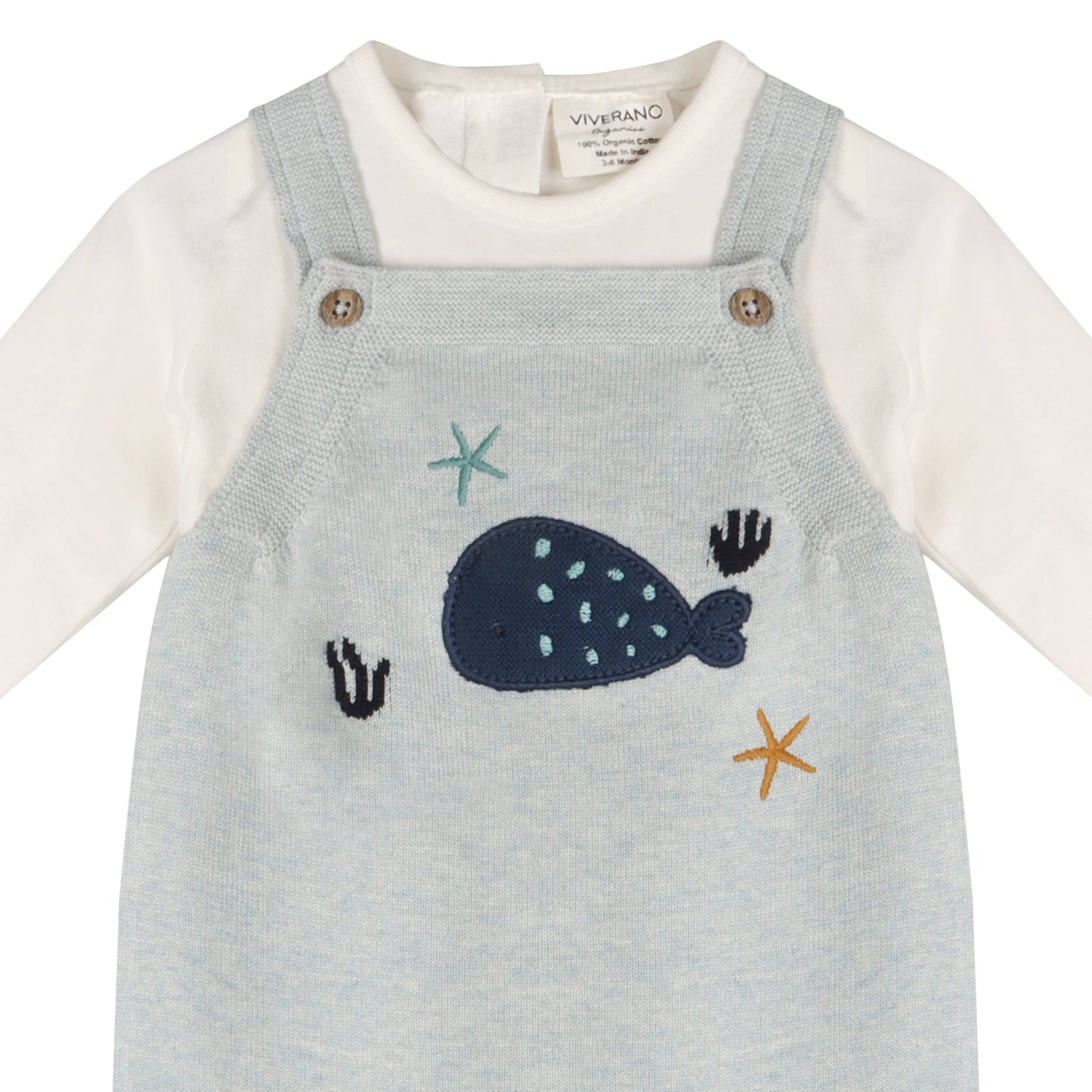 Whale Embroidered Knit Baby Overall Set (Organic Cotton)