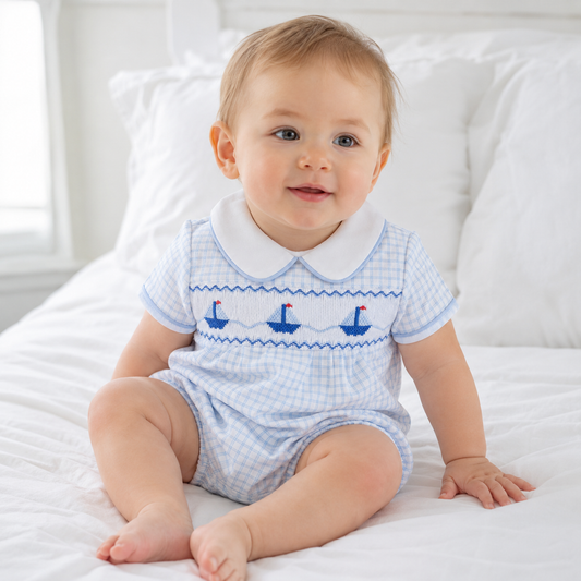 Ahoy Baby Classics Smocked Bubble - Light Blue