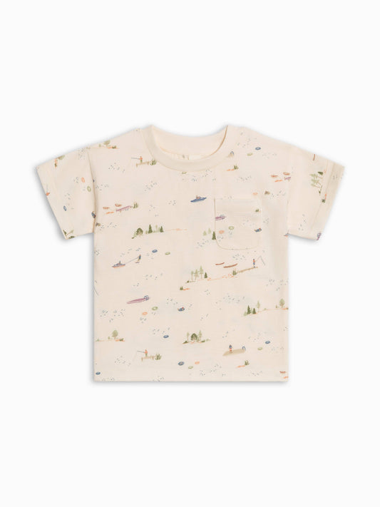 Hollis Drop Shoulder Tee - Lake / Barn + Mint