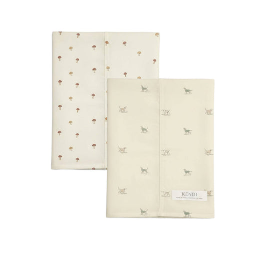 2-Pack Muslin Burp Cloths - Field Dog + Mushroom