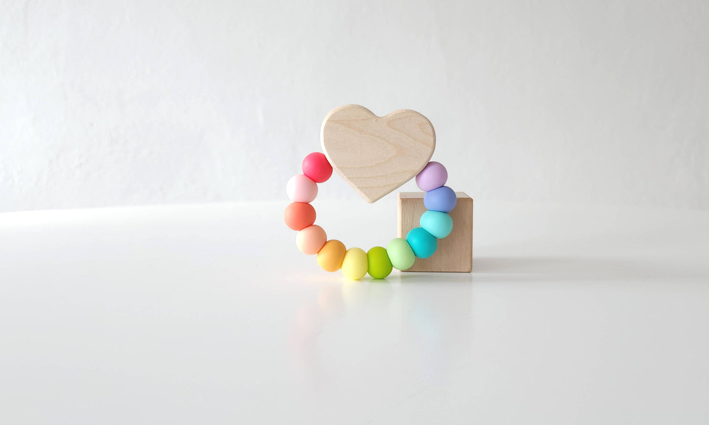 Heart Charm Wooden and Silicone Baby Teething Toy