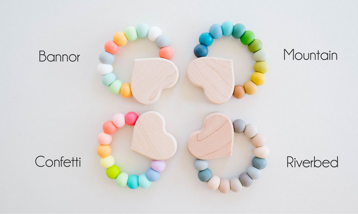 Heart Charm Wooden and Silicone Baby Teething Toy