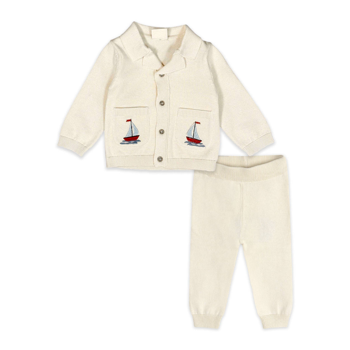 Sailboat Embroidered Pocket Baby Shirt & Pants (Organic)