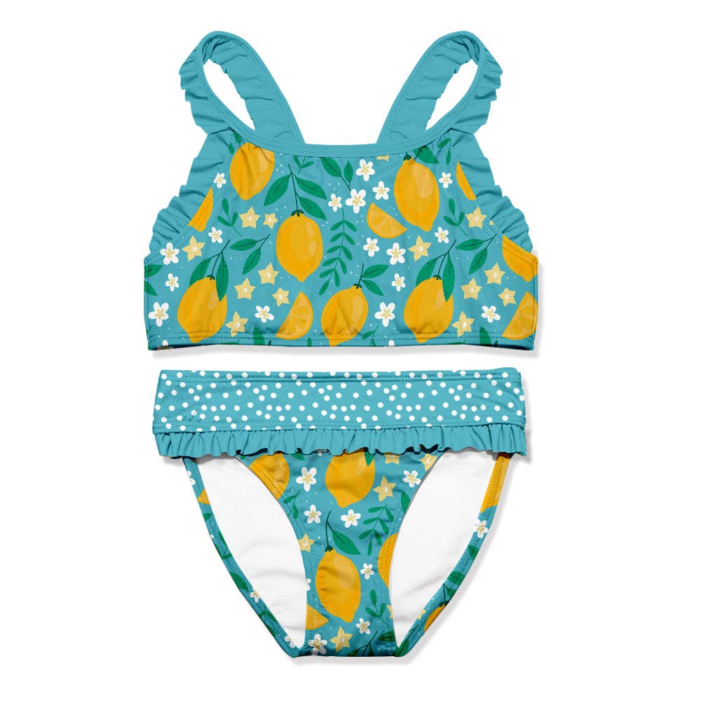 Turquoise Lemon Ruffle-Trim Bikini Swim 
