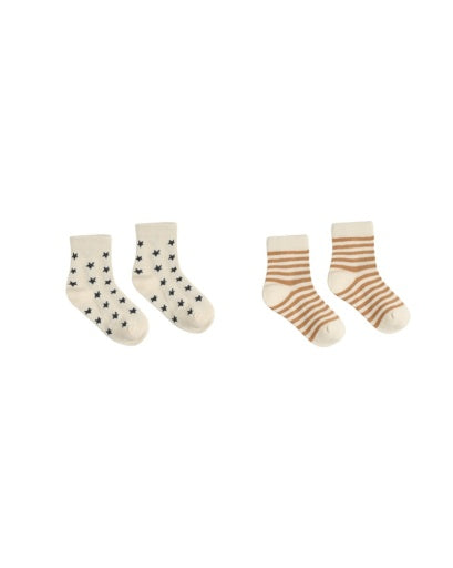 JACQUARD SOCKS, 2-PACK FAWN STRIPE, MIDNIGHT STARS