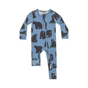 Black Bear Zipper Romper - Blue