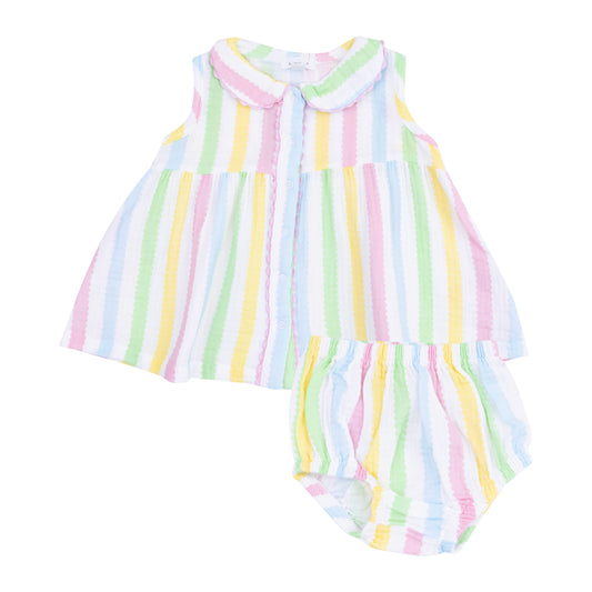 Ric Rac Stripe The Jill- Peter Pan Button Front Dress W/ Ric Rac Trim And Dc