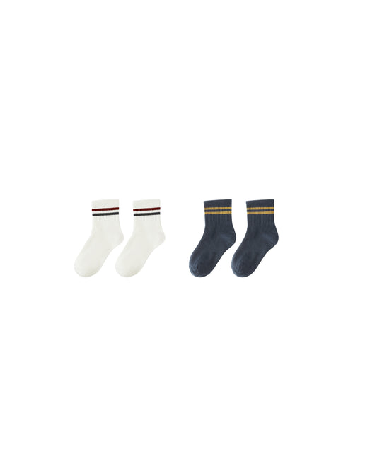 Stripe Socks 2 Pack- Ivory and Navy