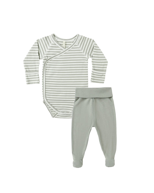Side Snap Onesie + Pant Set - Fern Stripe
