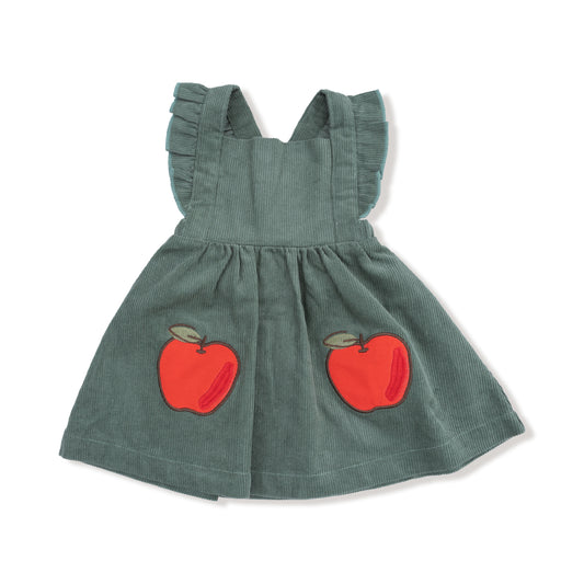 Apple Applique Pinafore Corduroy Dress