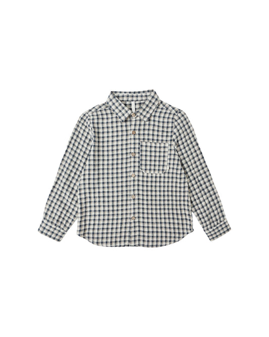 Collared Long Sleeve Shirt - Navy Check