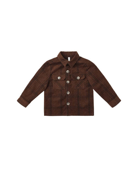 Pocketed Corduroy Shirt - Brown Plaid