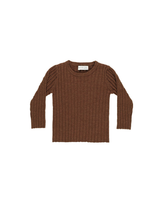 Long Sleeve Knit Top - Brown