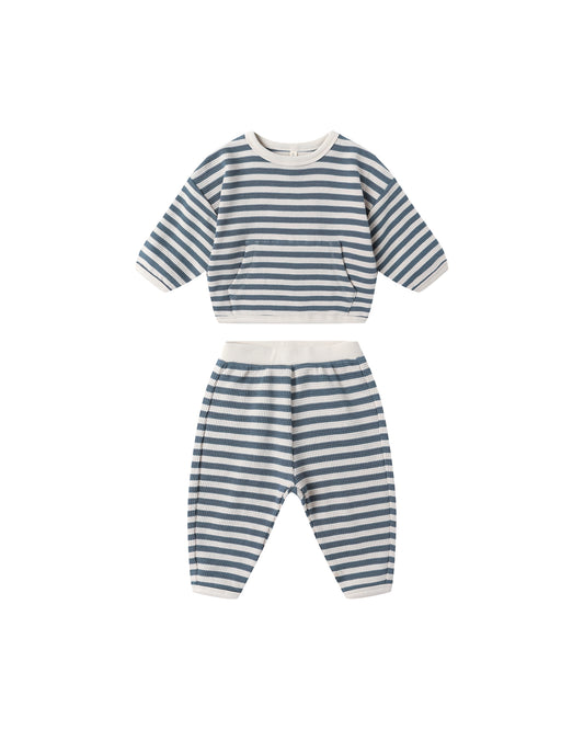 Waffle Slouch Set - Ocean Stripe