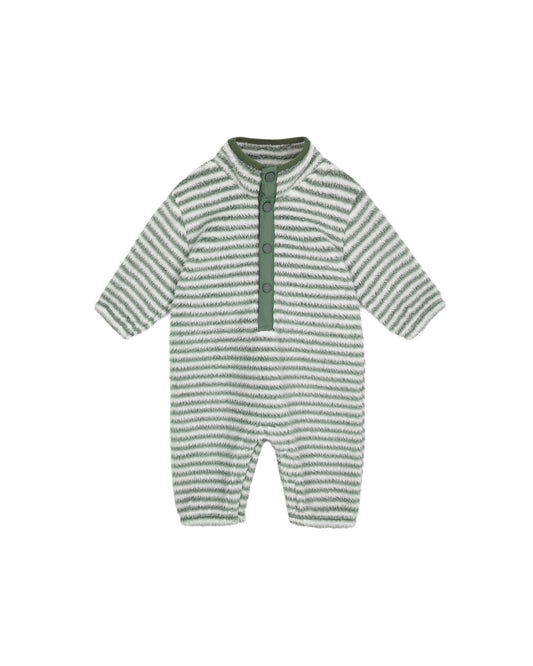 Fuzzy Winter Jumpsuit - Evergreen Stripe