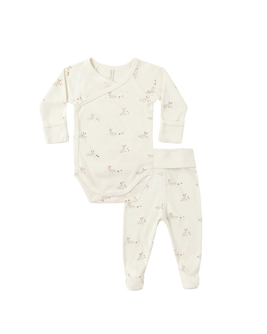 Side Snap Onesie + Pant Set - Bunnies