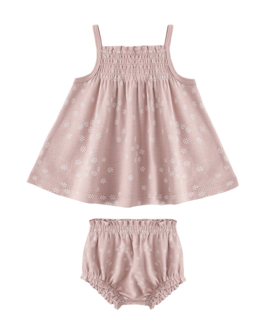 Smocked Tank + Bloomer Set Mauve Daisy