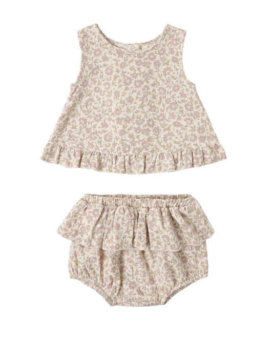 Ruffled Tulip Top + Bloomer Set Dahlia