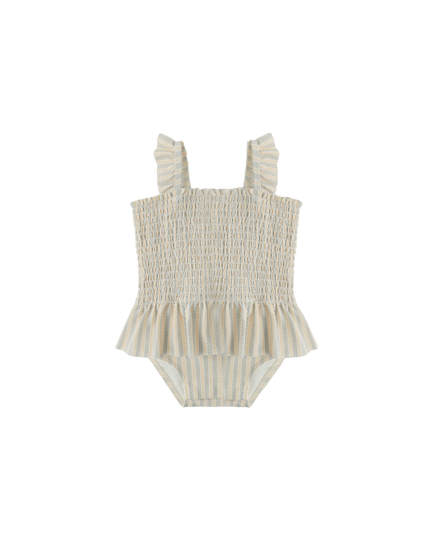 Smocked One-Piece Swimsuit Blue Butterscotch Stripe
