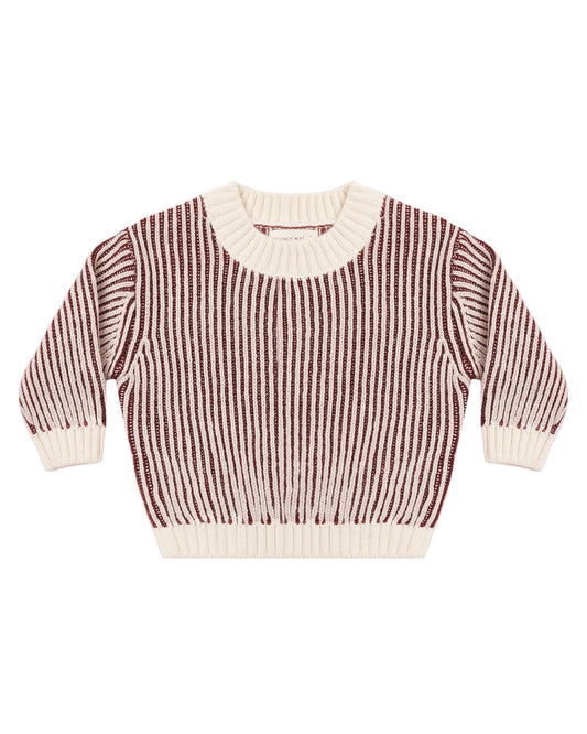 RELAXED KNIT SWEATER BLACK CHERRY STRIPE