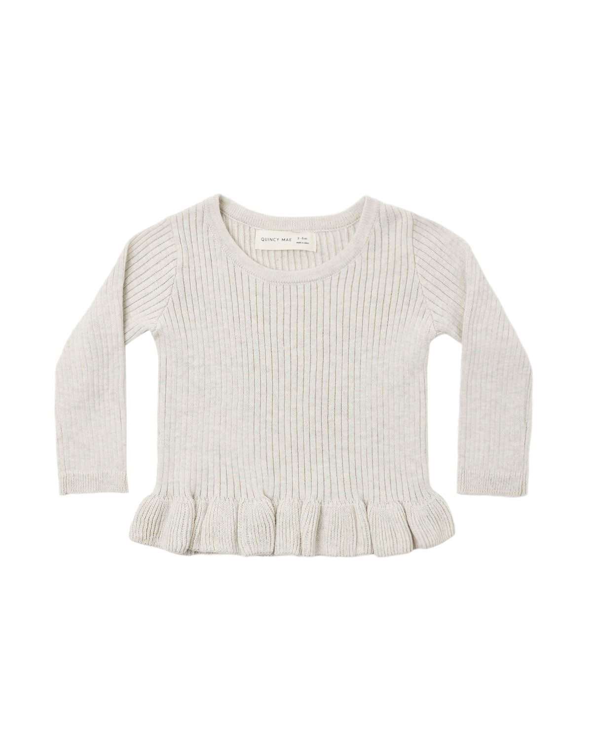 RIBBED KNIT PEPLUM TOP HEATHERED OATMEAL