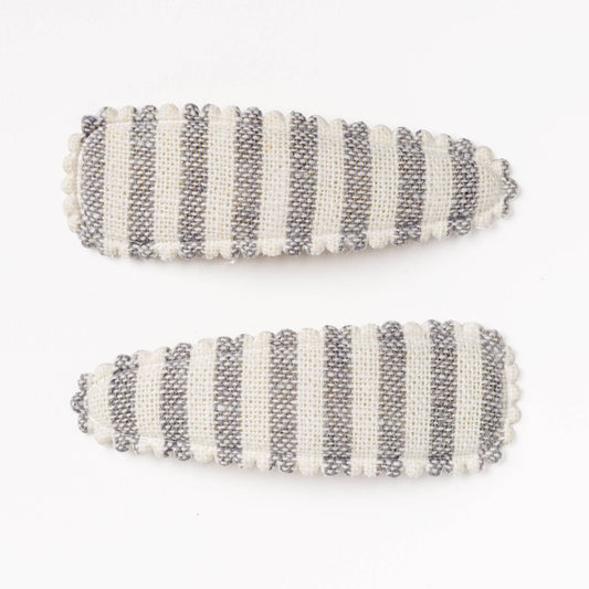 Aubrey Linen Gray Stripe Hair Clips